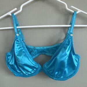 Vintage Christian Dior Intimates 36C Underwire Bra Satin Lace Blue Pearl